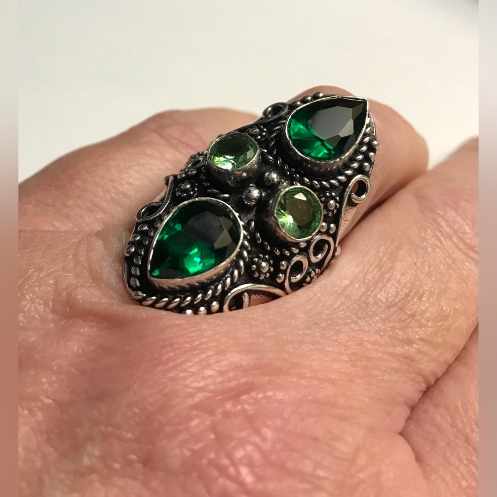 Chrome Diopside Peridot Stamped 925 Sterling Silver Ring